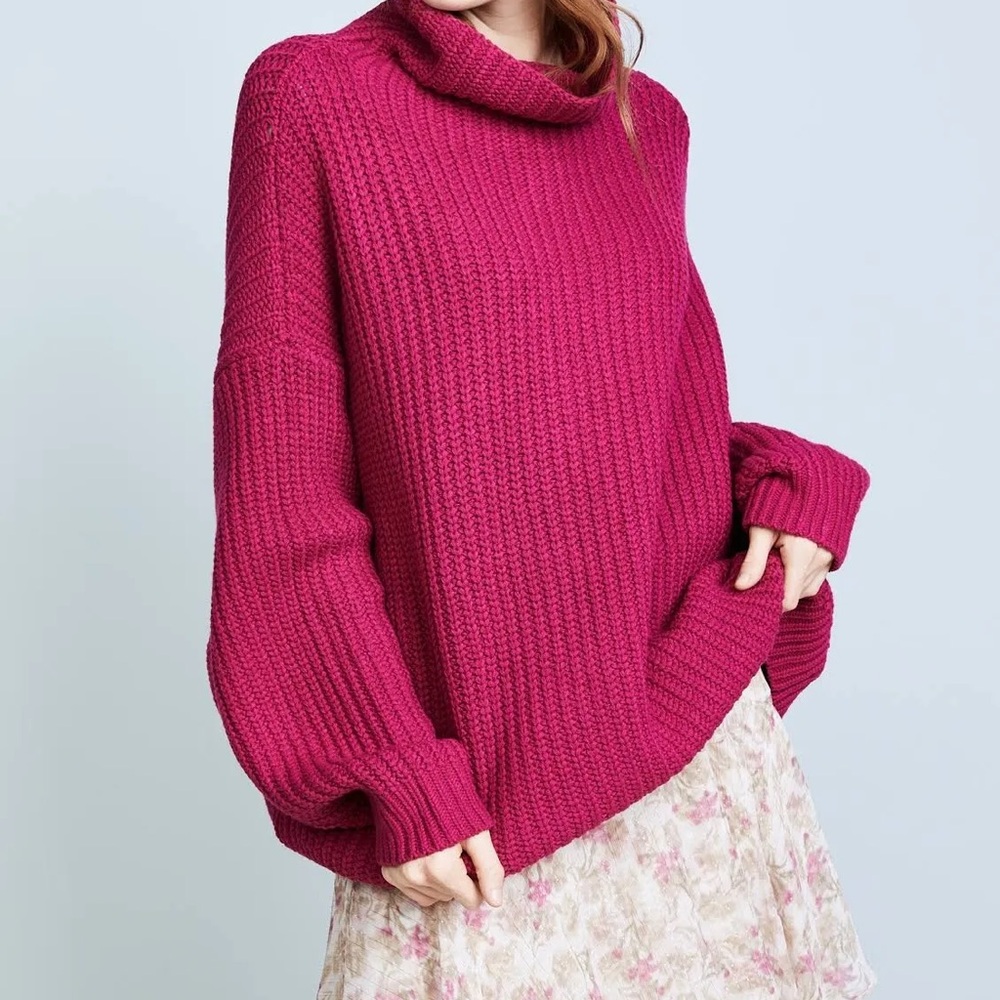 Free People Swim To Deep Turtle Neck Sweater Deep Red Chunky Knit Women's XS